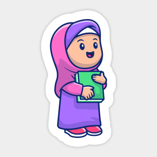 Cute girl moslem holding book Sticker